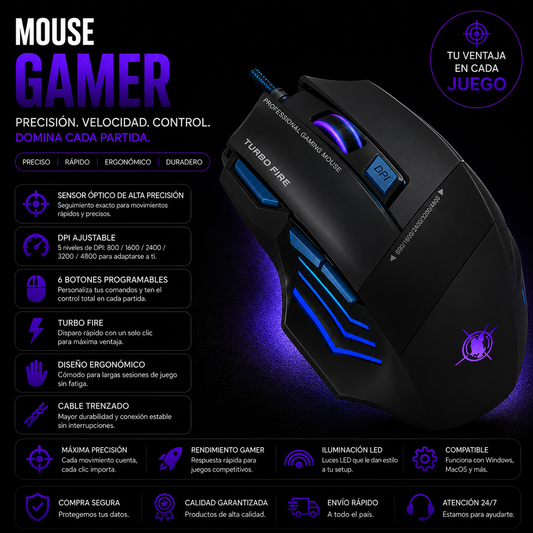 Mouse Gamer 7200 Dpi 7 Botones G006